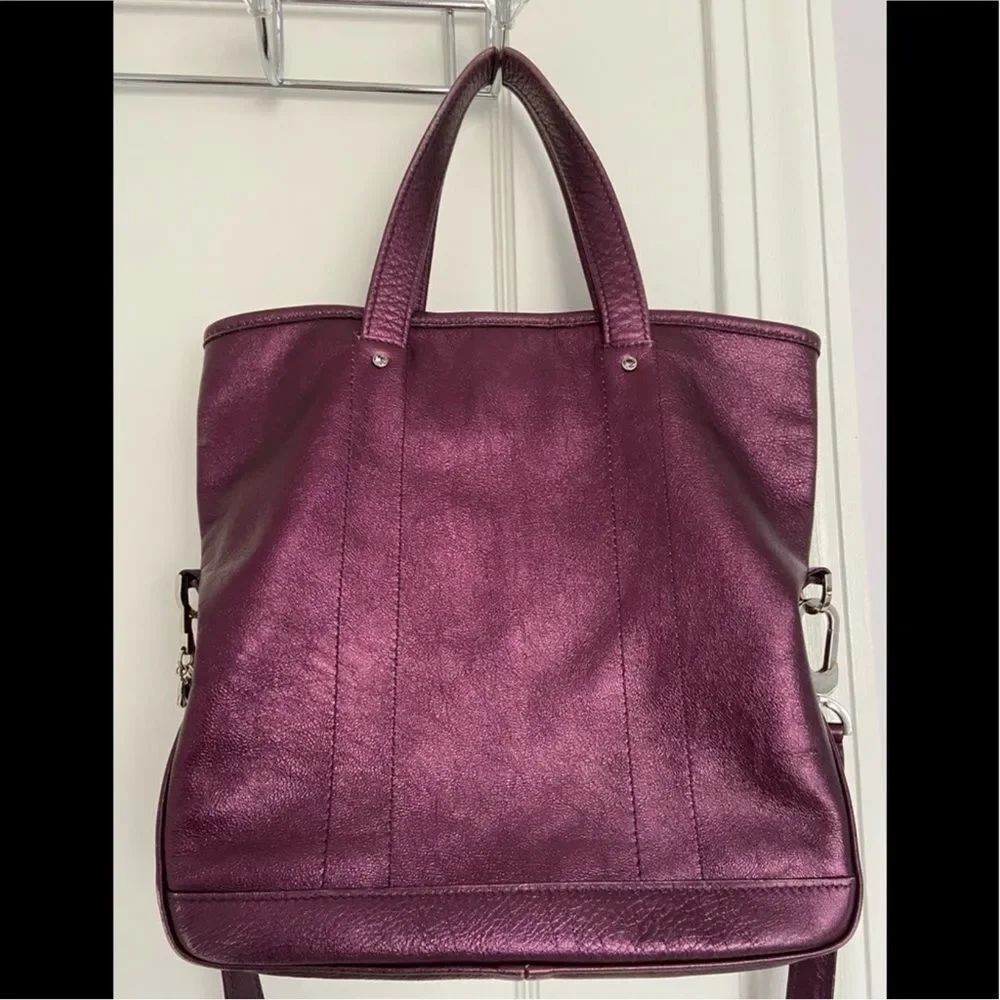 *Longchamp* Soft Metallic Plum Leather Fold-over Purse
